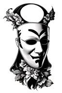 white mask inside a open mask with comedy and tragedy  tattoo design idea