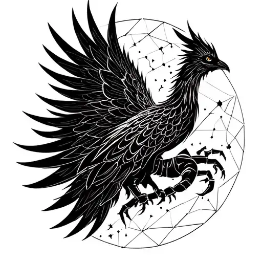 geometric Phoenix with Scorpio constellation tattoo design idea