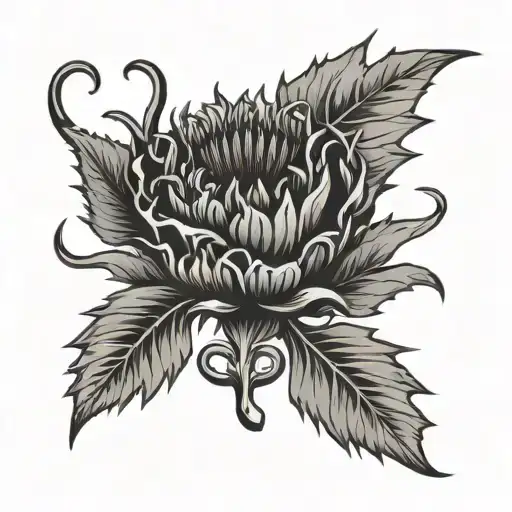 Scottish thistle and Canadian maple leaf intertwined wedding ring tattoo design idea