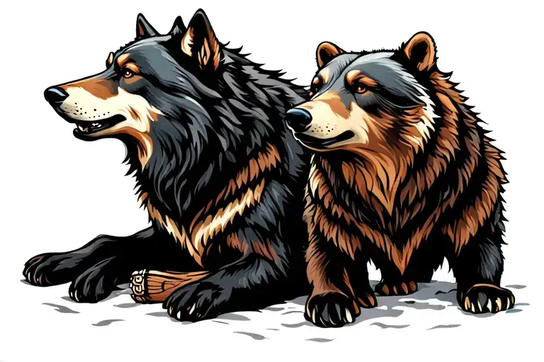 wolf and bear tattoo design idea