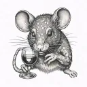 rat holding wineglass big lashes sassy tattoo design idea