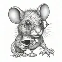 rat holding wineglass big lashes sassy tattoo design idea