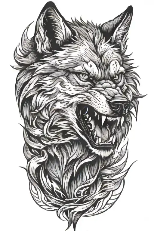 angry wolf tattoo design idea