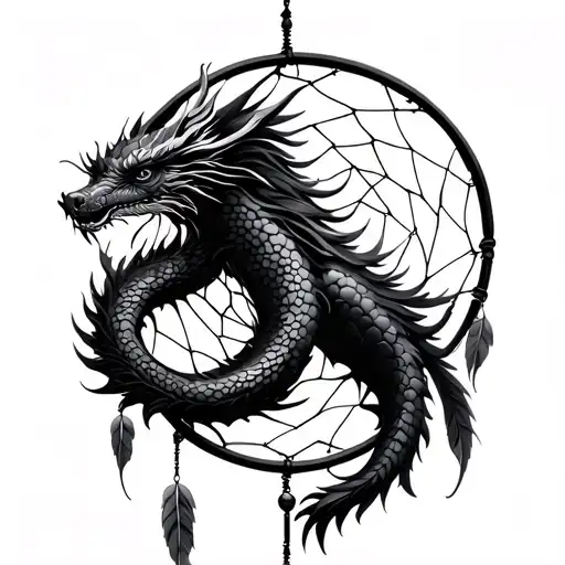 japanese dream catcher with japanese dragon tattoo design idea