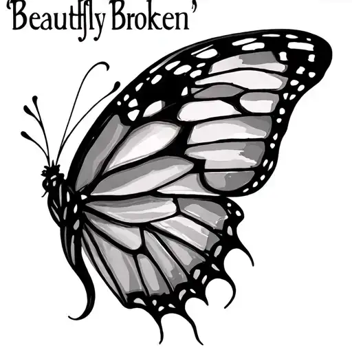 "Beautifully Broken" tattered butterfly wing tattoo design idea