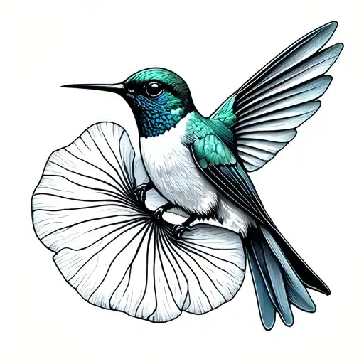 Ginko Bibilo leaf and the hymmingbird tattoo design idea