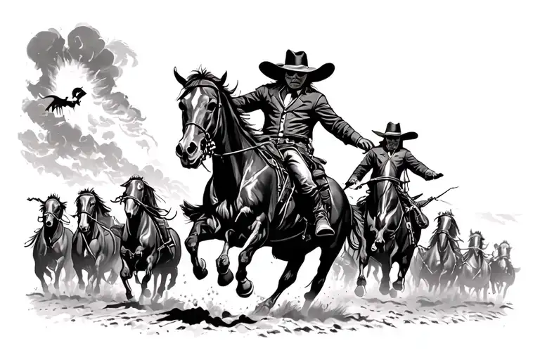cowboy with ghost riders chasing a herd tattoo design idea