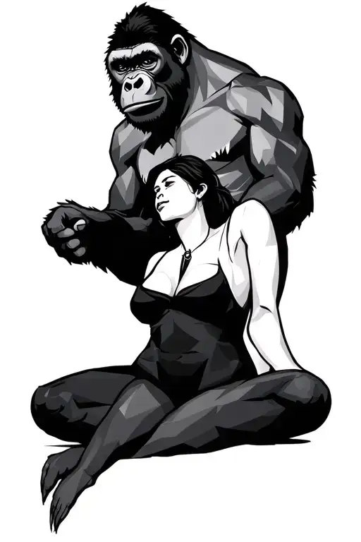 geometric gorilla holding a woman sitting tattoo design idea