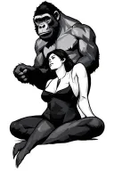 geometric gorilla holding a woman sitting tattoo design idea