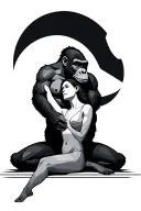 geometric gorilla holding a woman sitting tattoo design idea