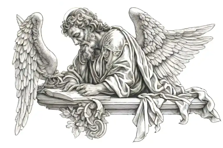 biblical angel praying tattoo design idea