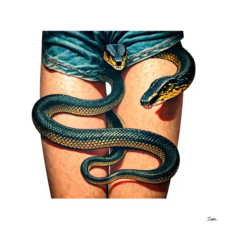 Striking Snake wrapping around leg tattoo tattoo design idea
