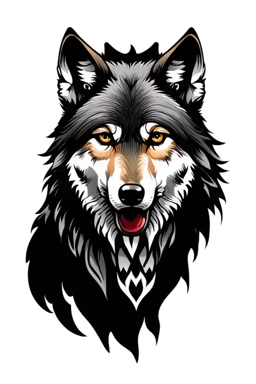 punjab map and wolf face tattoo design idea
