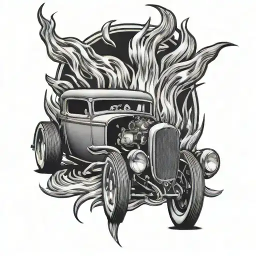 hot rod with flames  tattoo design idea