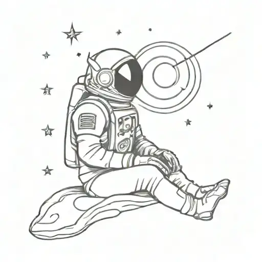 astronaut meditating with sun, moon, shooting star and Uranus tattoo design idea