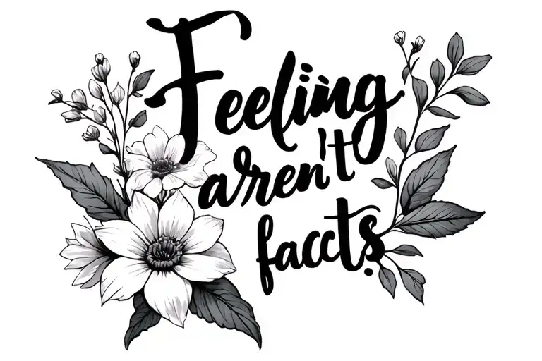 flowers and quote 'Feelings aren't facts'  tattoo design idea
