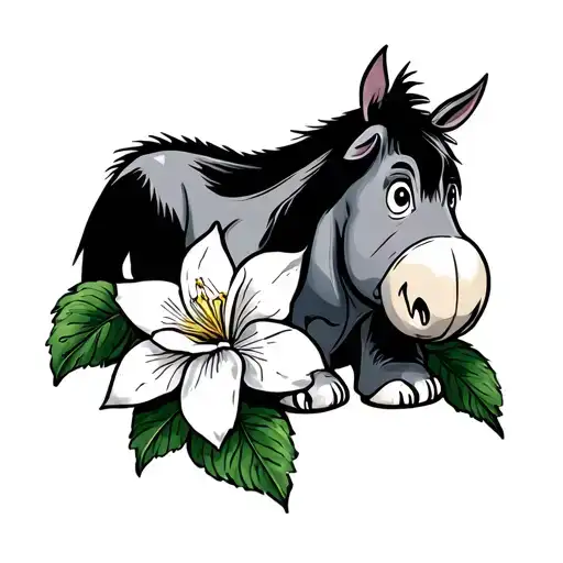eeyore with gardenia flower tattoo design idea