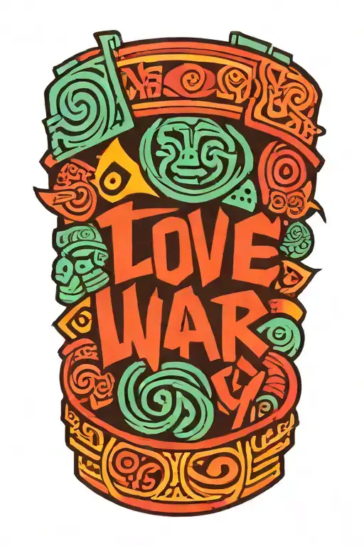 love, fight, war, god, life, Aztec, tribal band tattoo design idea