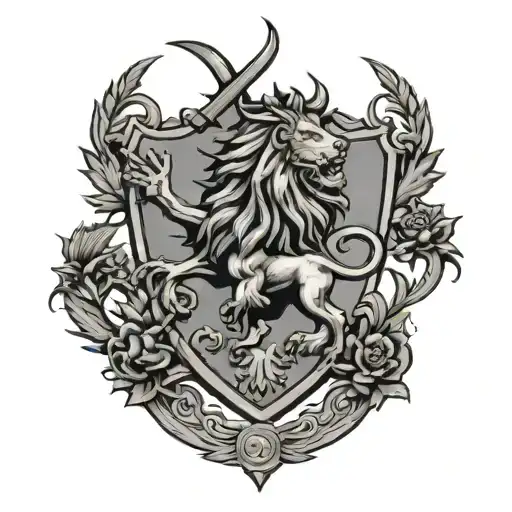 scottish clan crest incorporating elements of thistle, unicorn, lion rampant  tattoo design idea