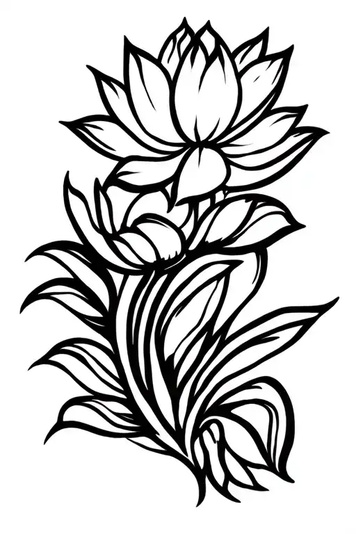 Contour lotus flower tattoo design idea