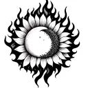 Flames, sunflower and half moon merging together tattoo design idea