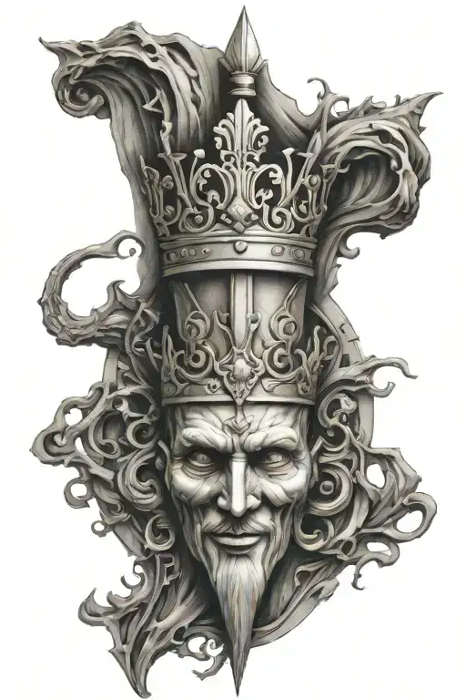 Excalibur with crown hanging tattoo design idea