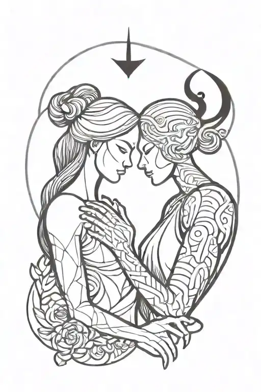 virgo woman and scorpio woman holding tattoo design idea