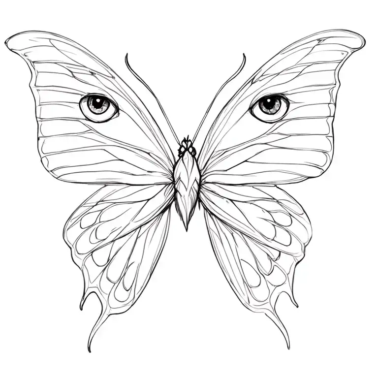 Create a design of a butterfly with owl eyes on one of the wings tattoo design idea