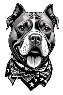smiling pitbull wearing bandana around his neck line art tattoo design idea