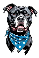 smiling pitbull wearing bandana around his neck line art tattoo design idea