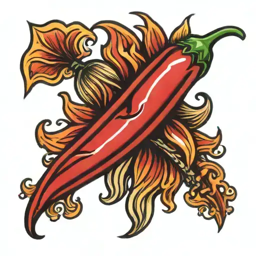 Chilli pepper with flames in the background representing tattoo design idea