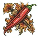 Chilli pepper with flames in the background representing tattoo design idea