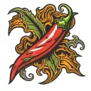Chilli pepper with flames in the background representing tattoo design idea