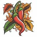 Chilli pepper with flames in the background representing tattoo design idea