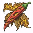 Chilli pepper with flames in the background representing tattoo design idea