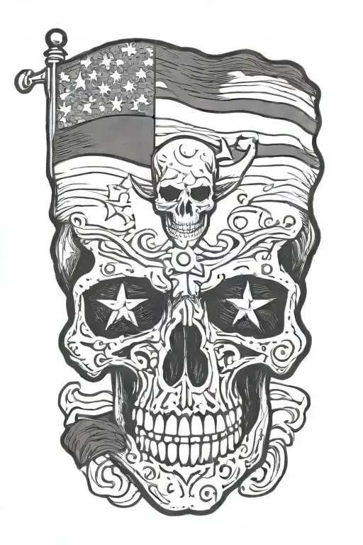 Texas skull flag intertwined tattoo design idea