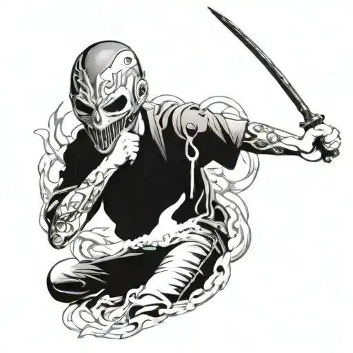 boy wearing mask fighting off inner demons tattoo design idea