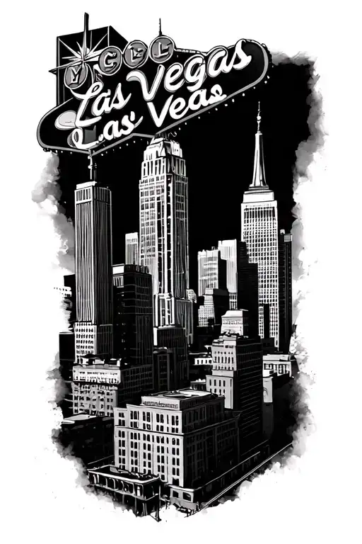 Las Vegas sign, New York City skyline, empire state building, Statue of Liberty, st Louis, gateway arch,  Nashville, cou tattoo design idea
