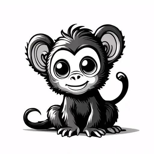 minimalist single line cute monkey with big eyes and long tail, tail should create the word Venter tattoo design idea