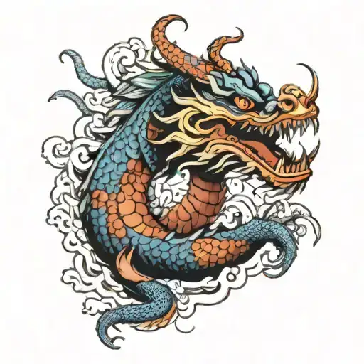 Japenese dragon with hokusai inspire tattoo design idea