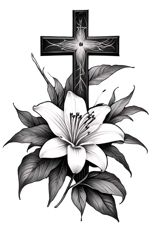 cross and spiderlily tattoo design idea