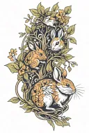 An abstract representation of overcoming depression through nature, with a mouse and rabbit symbolizing resilience tattoo design idea