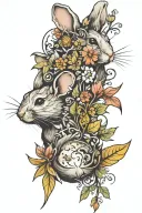 An abstract representation of overcoming depression through nature, with a mouse and rabbit symbolizing resilience tattoo design idea