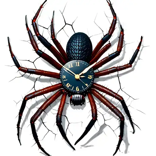 Cracked black widow spider clock tattoo design idea