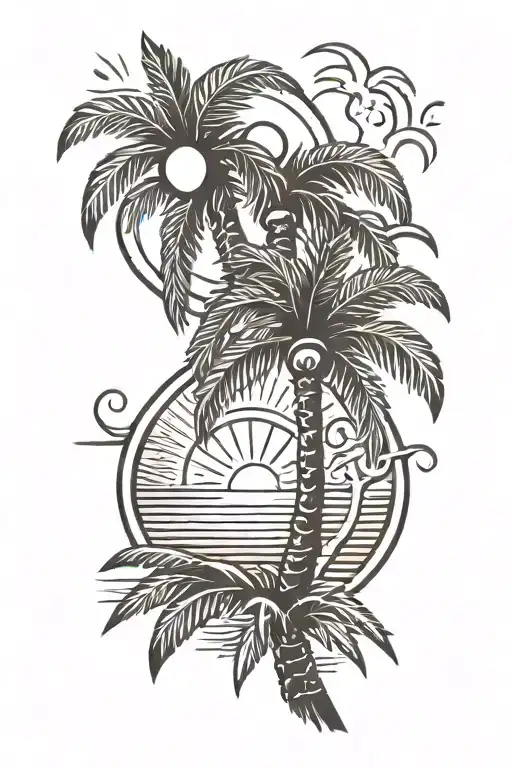 palm tree and sun tattoo design idea