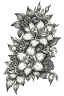 violet gladiolus chrysanthemum narcissus bouquet tattoo design idea