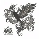 pheonix rising from flames with henna swirls waist down thigh tattoo tattoo design idea