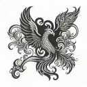pheonix rising from flames with henna swirls waist down thigh tattoo tattoo design idea