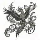 pheonix rising from flames with henna swirls waist down thigh tattoo tattoo design idea