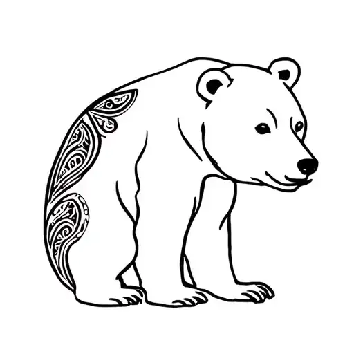 bear side outline with paisleys inside, minimalistic with a lot of white space. make paisleys bigger in this sketch. tattoo design idea